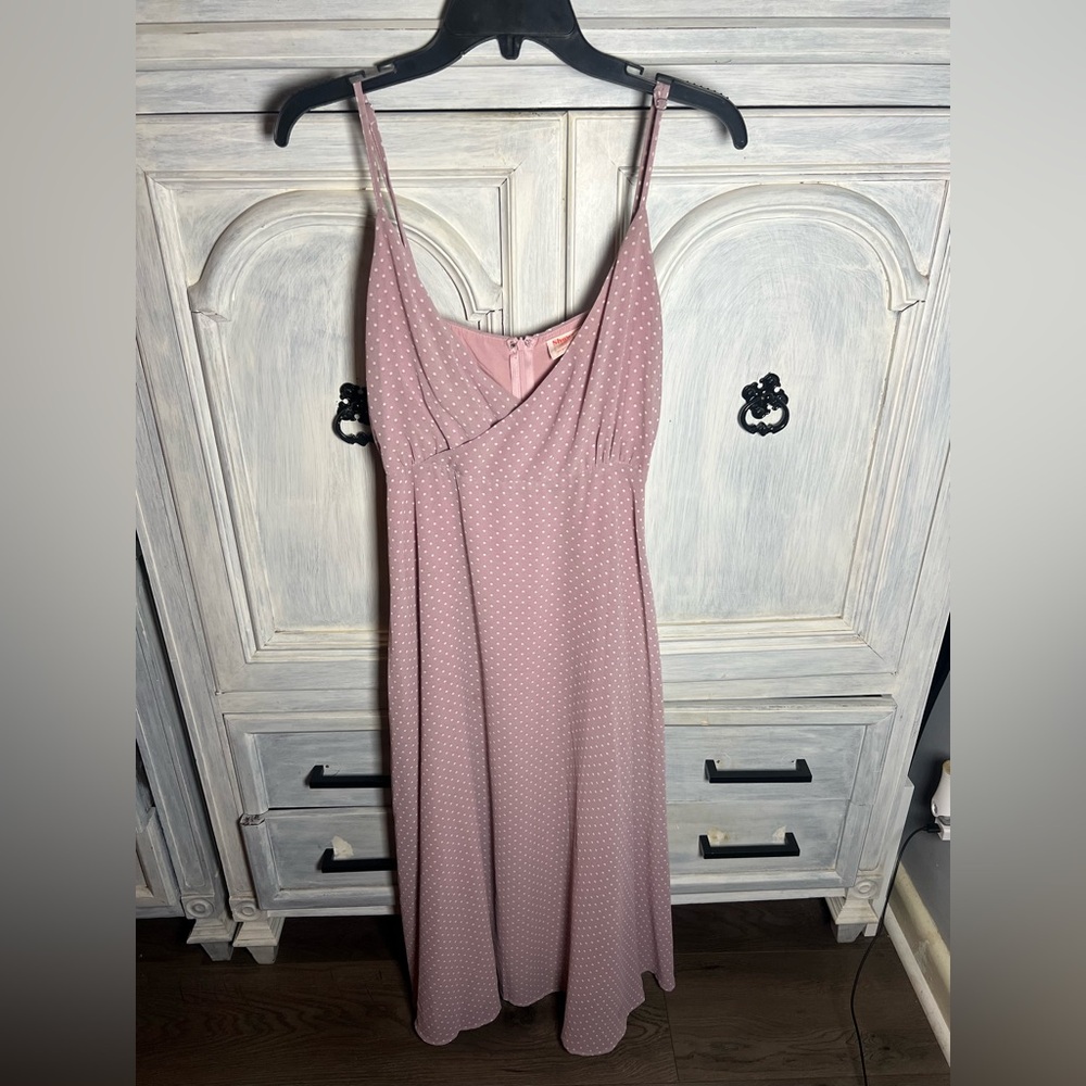Showpo Mauve V-Neck Spaghetti Strap Polka Dot Midi Slip Dress Cocktail Delicate